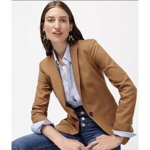 J Crew Parke Blazer Caramel Brown‎ Wool Stretch Tailored One Button Jacket 0 S 2